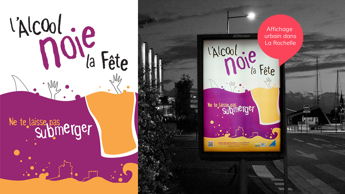 L'Alcool Noie la Fête - Affiche sucette MUPI dans la Ville de La Rochelle